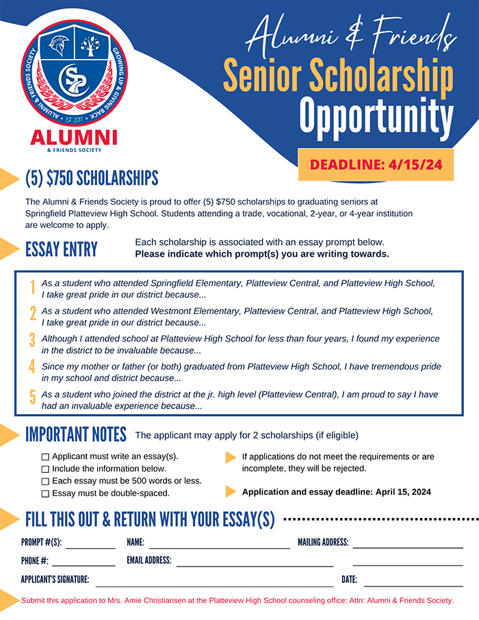 Alumni and Friends Society Senior Scholarship Application