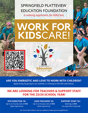 Springfield Platteview is seeking applications for KidsCare staff. Apply Today!