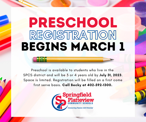 Preschool Registration Begins Feb 22 - registration will be filled on a first come first serve basis